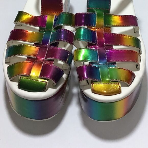 Dolls Kill Y.R.U. Chariot Chunky Platform Loafers Holographic Size 9 - Picture 6 of 10